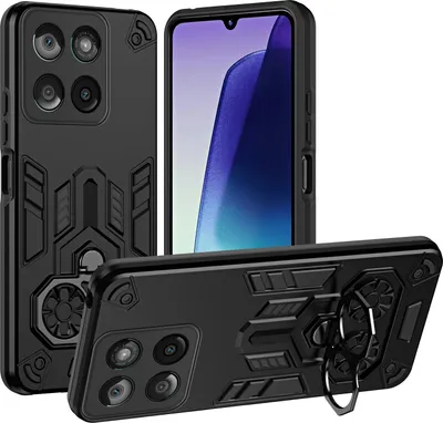 Produktbild von Hülle für Motorola Edge 60 Fusion / Edge 60 Dual Layer PC TPU Militärqualität Stoßfest Rüstung Handyhülle mit Ring Metall Ständer Schwarz