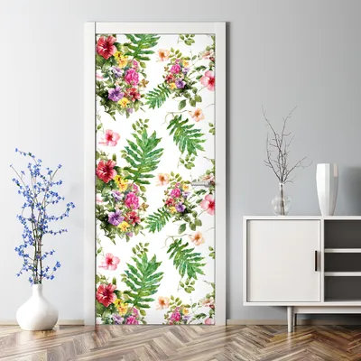 Produktbild von Dekorative Türfolie selbstklebend Klebefolie Wandaufkleber Blätter und Blumen 77 x 200 cm