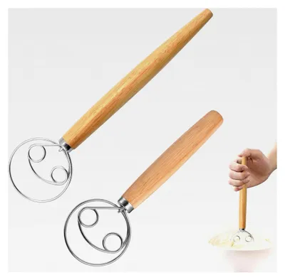 Produktbild von Dänischer Teigbesen 2er Set (33 cm & 24 cm) mit Edelstahlkopf und Holzgriff
