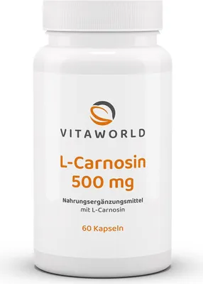 Produktbild von Vitaworld L-Carnosin 500 mg | 60 Kapseln | 500 mg L-Carnosin pro Kapsel | hergestellt in Deutschland | vegan