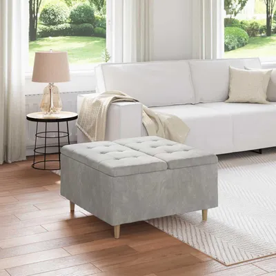 Productafbeelding van Maison Exclusive - Ottomaan met opbergruimte, lichtgrijs, 80 x 80 x 45 cm, fluweel