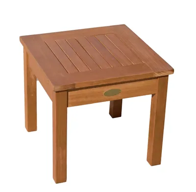 A wooden side table on a white background.