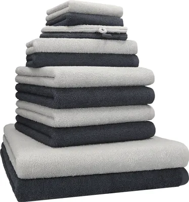 Produktbild von Betz 12-tlg. Handtuch-Set BERLIN 2 Liegetücher 4 Handtücher 2 Gästetücher 2 Seiftücher 2 Waschhandschuhe 100% Baumwolle – Farbe: silbergrau / graphit