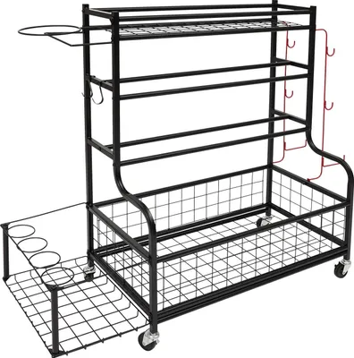 Produktbild von Sportgeräte - Aufbewahrungsregal - 4 Ebenen - Mit Rollen - Schwerlast - Kohlenstoffstahl - Tragkraft 160 kg - Für Kurzhanteln, Bälle & Yogamatte - Schwarz