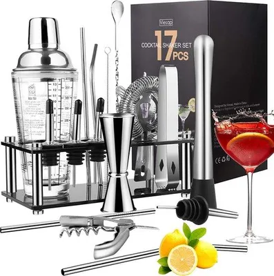 Produktbild von Famanu Cocktailset 17-teilig - inklusive Glas-Shaker und Zubehör