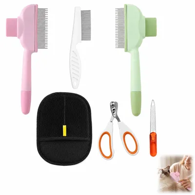 Katzenpflegeset 6-teilig: Flohkamm, Nagelknipser, Handschuh