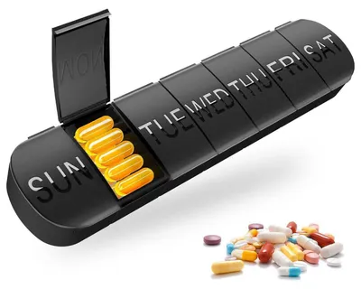 Produktbild von 7 Tage Tablettenbox Morgens Abends Pillendose Schwarz BPA-frei Feuchtigkeitsbeständig