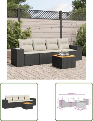 Produktbild von The Living Store 5-tlg. Garten-Sofagarnitur mit Kissen Schwarz Poly Rattan