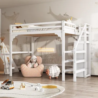 Immagine prodotto di Letto a soppalco – Letto a castello – Letto a soppalco con armadio – Letto per bambini – Bianco – 140x200 cm – Con spazio contenitivo e scaletta