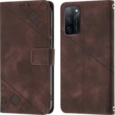 Produktbild von Hülle für OPPO A55S 5G Prägung Flip Leder Brieftasche Schutzhülle mit Ständer Braun
