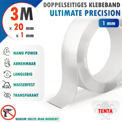 Produktbild von Doppelseitiges Klebeband 3m x 20mm x 1mm  - TENTA Ultimate Precision