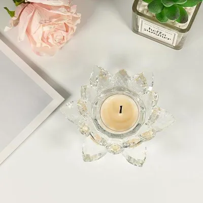 Produktbild von Famanu Teelichthalter Lotusblume - Kristallglas, elegante Dekoration für Zuhause oder Festlichkeiten