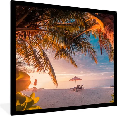 Produktbild von MuchoWow® Gerahmtes Poster Strand - Palme - Meer 40x40 cm - Poster mit Schwarzem Bilderrahmen Wandposter Rahmen Foto Bilder - Mit Rahmen - Wanddekoration Schlafzimmer