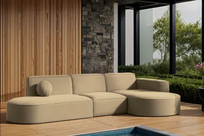 Produktbild von Garten Ecksofa SUNDAY in wetterfester Stoff ART-N Beige Ottomane Rechts