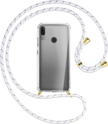 Produktbild von Handykette Backcover-Schutzhülle mit Band (Metall goldfarben) für Motorola Moto E6 Plus - weiß/grau
