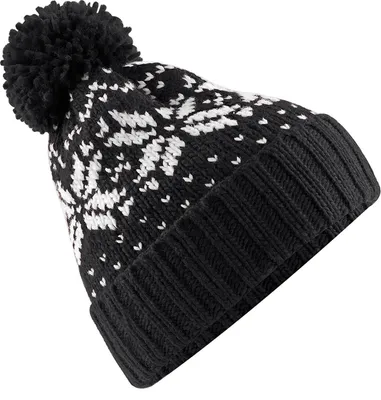 Produktbild von Strickmütze Herren Norweger Strickmuster Bommelmütze Wintermütze Rippstrick Neverless® schwarz-weiß unisize
