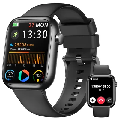 Produktbild von Smartwatch Damen Herren HD mit Blutdruckmessung Pulsuhren Telefonfunktion Schlaftracker 120+ Sportmodi IP68 Wasserdicht Sportuhr für Android Schwarz