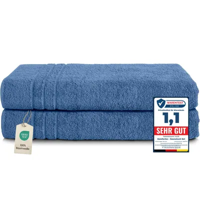 Produktbild von Komfortec 2er Saunatuch Set 80x200 cm aus 100% Baumwolle, XXL-Saunatücher, Sauna Handtuch, Weich, Groß, Frottee, Schnelltrocknend, Hellblau