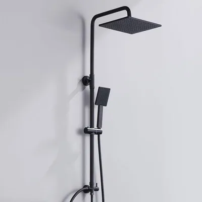 Immagine prodotto di Set doccia Unyqoos® nero – soffione quadrato 25x25 cm, barra regolabile da 74 a 109 cm, doccetta manuale, tubo in acciaio inossidabile da 1,5 m, senza miscelatore