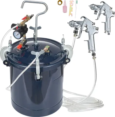 Zdjęcie produktu dla SucceBuy zbiornik ciśnieniowy na farbę, 10 l/2,5 galona, z dyszami 1,5 mm i 4 mm, dwa pistolety natryskowe dla przemysłu, dekoracji wnętrz, budownictwa, motoryzacji, maks. 60 PSI.