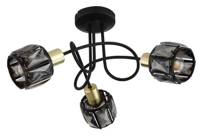 Produktbild von Globo Lighting Deckenleuchte Metall schwarz matt, Metall goldfarben matt, Glaskristalle rauchfarben, ø: 380mm, H: 240mm, exkl. 3x E14 40W 230V