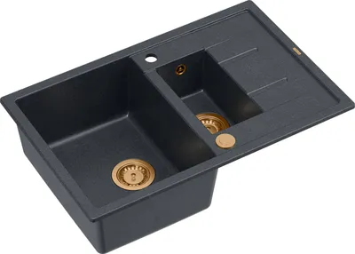 Produktbild von QUADRON Spülbecken 1,5-Becken Spüle | Größe: 78 x 50 x 22 cm | MORGAN 156 | Küchenspüle Granitspüle aus GraniteQ mit Siphon | Schwarz & Kupfer