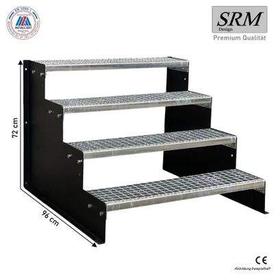Produktbild von 4 Stufen Standtreppe Modell 2 freistehend schwarz Treppe Stahltreppe Tritthöhe 18 cm, Breite 100 cm, Höhe 72 cm ohne Geländer