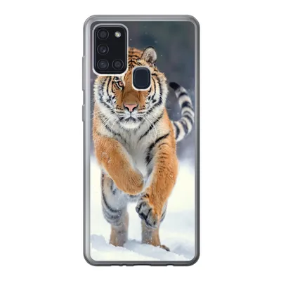 Produktbild von MuchoWow® Handyhülle Schutzhülle Hülle für Samsung Galaxy A21s Tiger - Landschaft - Schnee - Tiere Silikon Softcase Handy Hülle - Hartschale