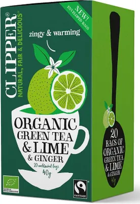 HERBATA ZIELONA Z LIMONKĄ I IMBIREM FAIR TRADE BIO (20 x 2 g) 40 g - CLIPPER
