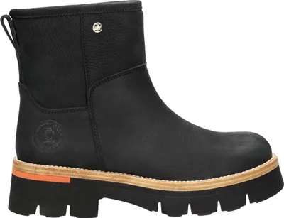 A studio shot of a black boot.