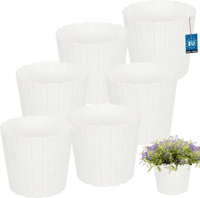 Image de KOTARBAU® Lot de 6 pots de fleurs Pot de fleurs ⌀ 20 cm H : 18 cm Blanc Plastique Pot de plantes pour plantes d'intérieur Pots de fleurs Grand extérieur Cache-pot Balcon Décoratif