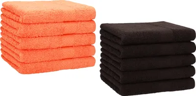 Produktbild von Betz 10 Stück Gästetücher 30x50 cm PREMIUM 100% Baumwolle Set  Farbe: orange und dunkelbraun