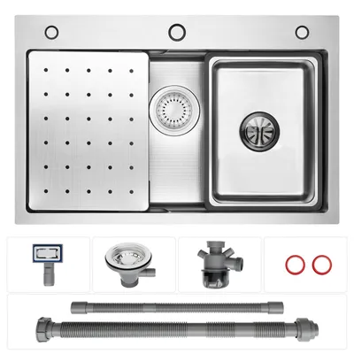 Produktbild von Cecipa Edelstahlspüle 70x45 cm Küchenspüle mit Stufe & Zubehör, Einbauspüle Edelstahl Silbern, Hitzebeständig Kratzfest, Spülbecken mit Siphon