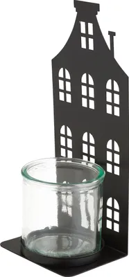 Produktbild von Metall Windlicht Hausfront mit Glas 8x10x24cm Klarglas Laterne Teelichthalter