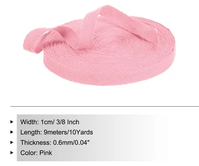 Produktbild von Baumwollband Baumwolle Gurtband 10mm x 9m, Schr?gband Baumwoll Nahtband K?perband Saumband Einfassband Stoffband Webband zum N?hen fš¹r DIY Basteln Stricken Verpackungen, Rosa