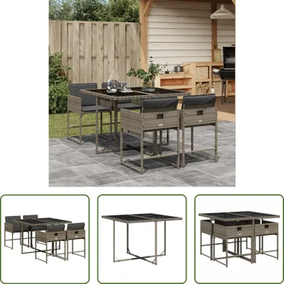 Produktbild von The Living Store 5-tlg. Garten-Essgruppe mit Kissen Grau Poly Rattan