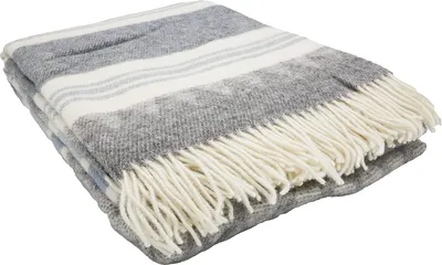 Produktbild von Fair De Luxe Wolldecke 100% Wolle | wärmende Wohndecke/Plaid vielseitig einsetzbar | Grau/Beige/Blau