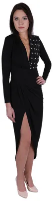 Produktbild von John Zack schwarzes Maxi-Kleid mit Pailetten und Drapierung S