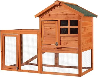 Imagen del producto de Silecomplaza: Jaula para conejos con recinto exterior y refugio elevado, fabricada en madera de abeto. Jaula para conejos de 2 niveles, ideal para pequeños animales. Dimensiones: 1220 x 630 x 920 mm