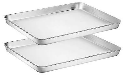 Produktbild von Backblech, 2 Stück Edelstahl Kuchenblech Backofenblech, Rechteckige Ofenblech für Backen Braten Servieren zum Backen/Braten/Servieren, 40,5x30,4x2,5cm, Ungiftig & Gesund, Spülmaschinenfest