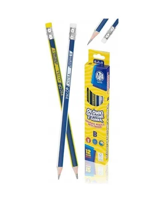 Zdjęcie produktu dla Ołówki grafitowe z gumką B 12 sztuk mix