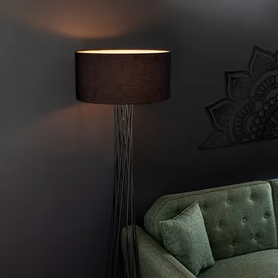 Image de Opviq, lampadaire haut de gamme, noir, 50 x 175 x 50 cm | Structure en métal, douille E27, 40 W max., IP 20, câble de 200 cm, style industriel moderne, design élégant pour tous les intérieurs.