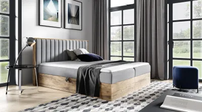 Produktbild von Boxspringbett Schlafzimmerbett MARCOS 180x200cm Stoff Grau inkl. Bettkasten