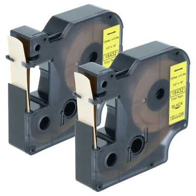 Produktbild von vhbw 2x Schriftband-Kassette Ersatz für Dymo 18432 für Etiketten-Drucker 5,5m x 12mm Schwarz auf Gelb, Vinyl