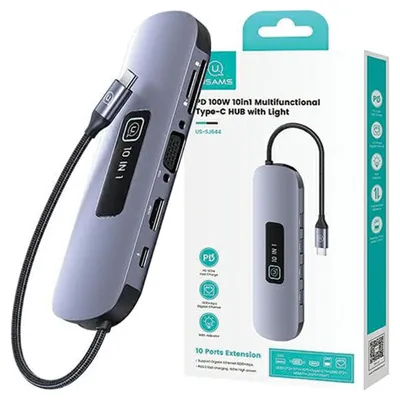 Image de Usams Adaptateur Hub 10W1 3Xusb 3.0/Tf/Sd/Usb-C/Hdmi/Rj45/Vga Pd100W Szary/Tarnish Sj644Hub01 (Us-Sj644)