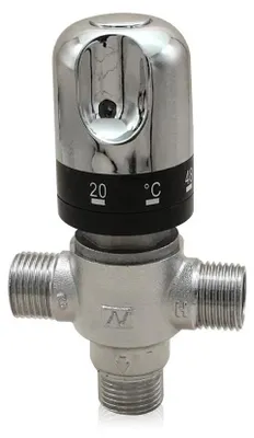 Zdjęcie produktu dla Zawór mieszający wodę – termostatyczny zawór trójdrożny – woda ciepła i zimna – regulacja temperatury – gwint przyłączeniowy 1,27 cm