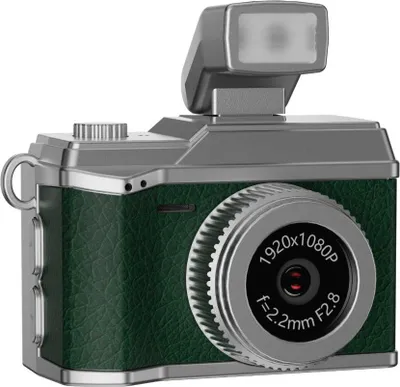 Obrázek produktu pro INF Mini Retro Kamera s Baterkou: 1080P HD Video, Vintage Styl, Přenosný Rekordér Zelená