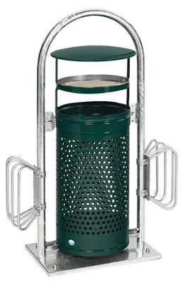 Produktbild von Abfallsammler mit Rohrbogenständer + Aschereinsatz | 60/70 Liter, HxBxT 116,5x58x38cm | Verzinkter Stahl | Grün