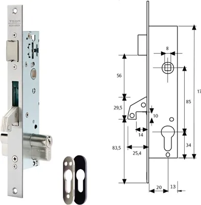 Imagen del producto de Cerradura Tesa modelo 2240/20/3NI con placa de seguridad E190