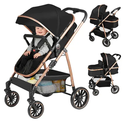 Produktbild von 3-in-1 Kinderwagen - Reisesystem mit Babyschale - Klappbar - Edelstahlrahmen - Tragkraft über 20 kg - Für 1–2 Jahre - Schwarz